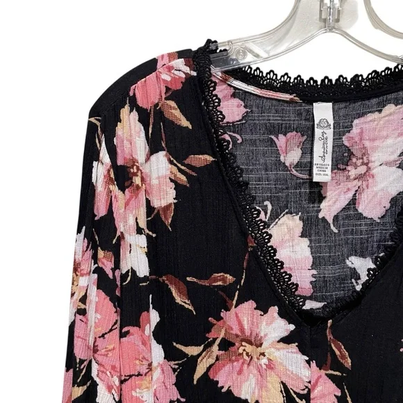 American Rag Floral Black Lace Trim Long Sleeve Dress Women’s Size XXL - Picture 3 of 9